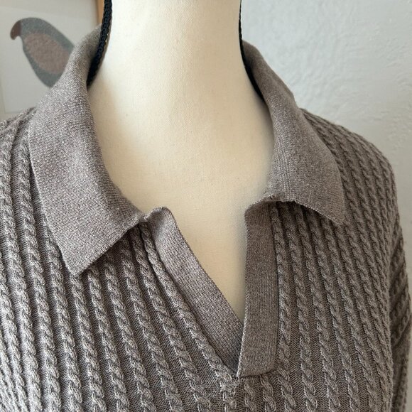 Abercrombie & Fitch Taupe Cable Knit Short Sleeve Polo Men's Large - Picture 3 of 6